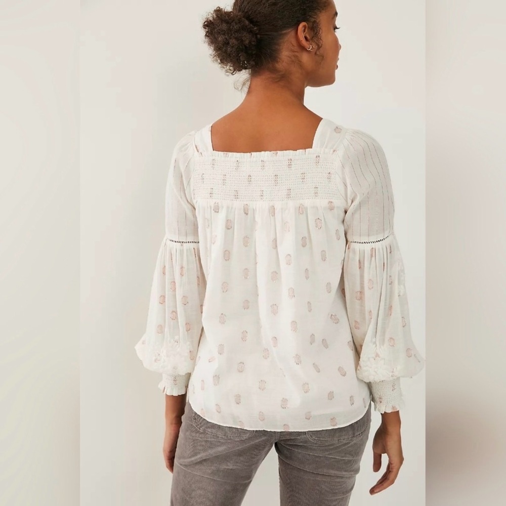 Anthropologie Shania metallic clip-dot smocked blouse - Picture 4 of 9